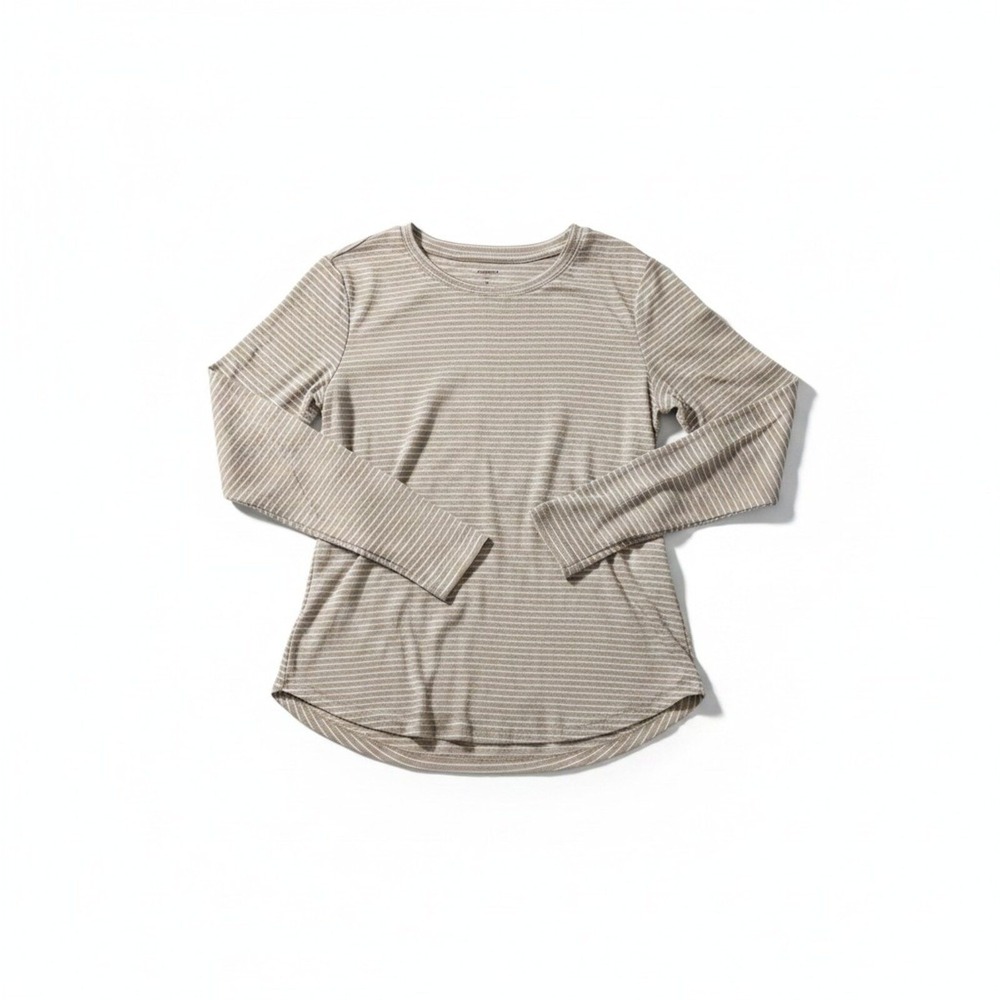 Sonoma Womens M Tan Striped Long Sleeve‎ T-Shirt Casual Cottagecore